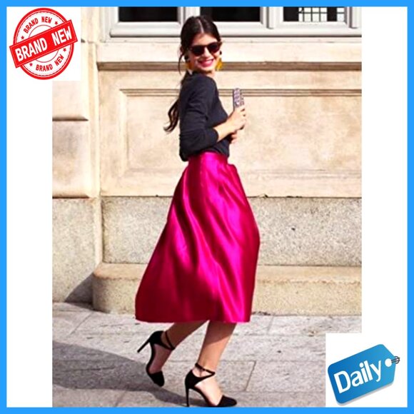 Satin Midi Skirt High Waist Elegant Chic Minimal Evening Party Wear - Picture 2 of 7